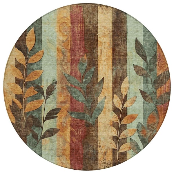 Chantille Machine Washable Indoor/Outdoor Abstract ACN1871 Wheat 8 ft. x 8 ft. Round Rug