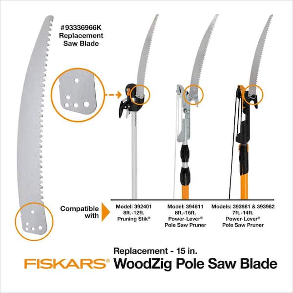 Fiskars PowerLever 1 1 8 in. Cut Capacity Steel Saw Blade 15 in. Fiberglass Pole 14 ft. Tree Pruner 393981 1002 The Home Depot