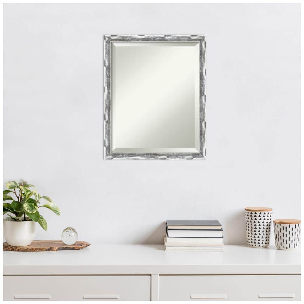 Scratched Wave Chrome Rectangular Wall Mirror - 18 x 22 Inches