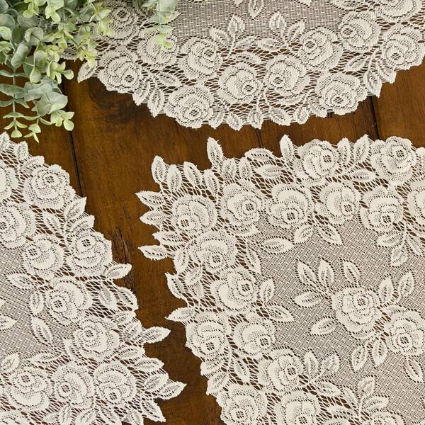 Made in USA! SET OF 2 Heritage Lace ECRU TEA ROSE 14" Round Doilies 