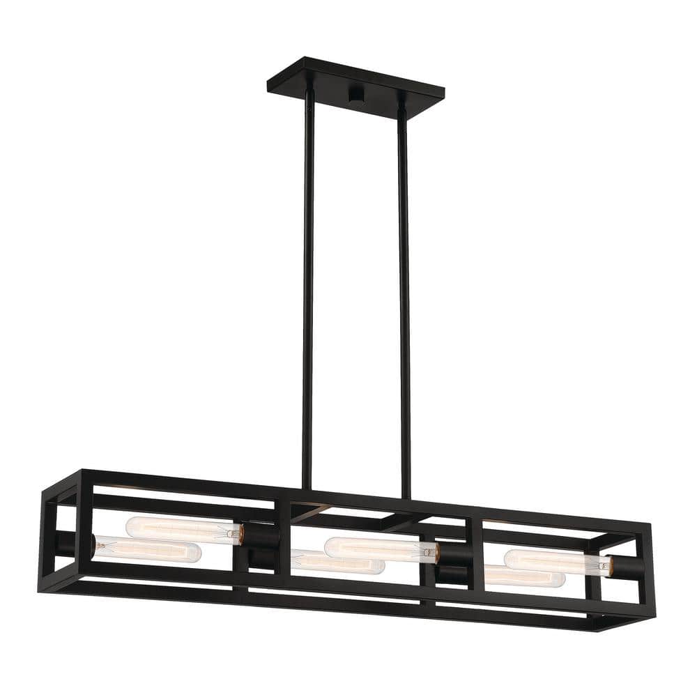 Urban Oasis 38" Matte Black Industrial Island Pendant Light