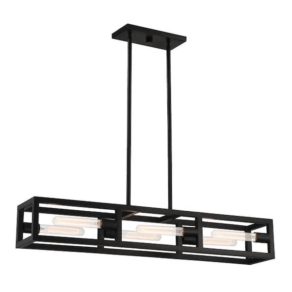 Urban Oasis 6-Light Matte Black Minimalist Linear Chandelier for Kitchen Islands with No Bulbs Included