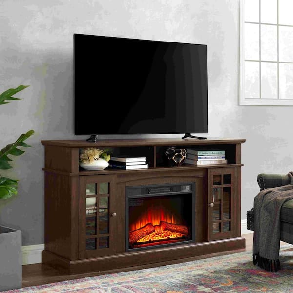 58.25 in. Freestanding Electric Fireplace TV Stand Fits TV's Up to 65 in. in Espresso