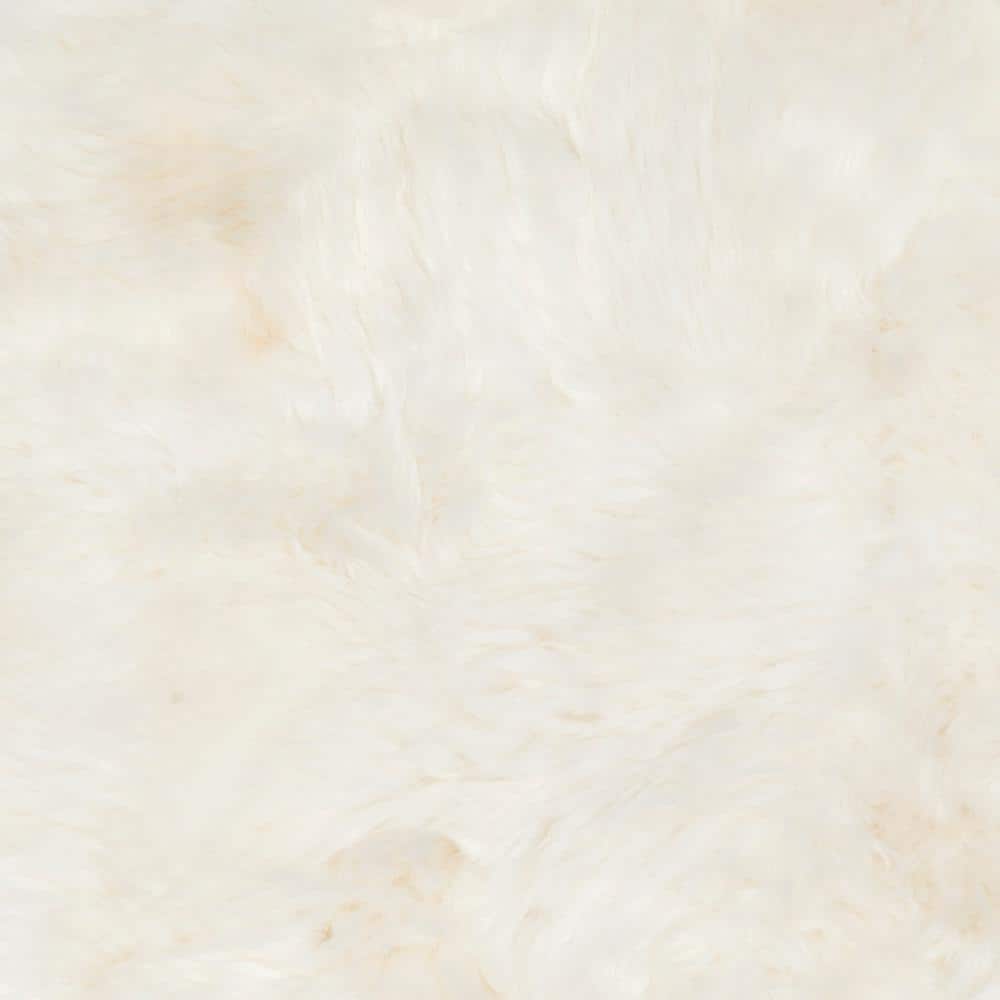 Natural White Hand-Knotted Sheepskin Square Accent Rug