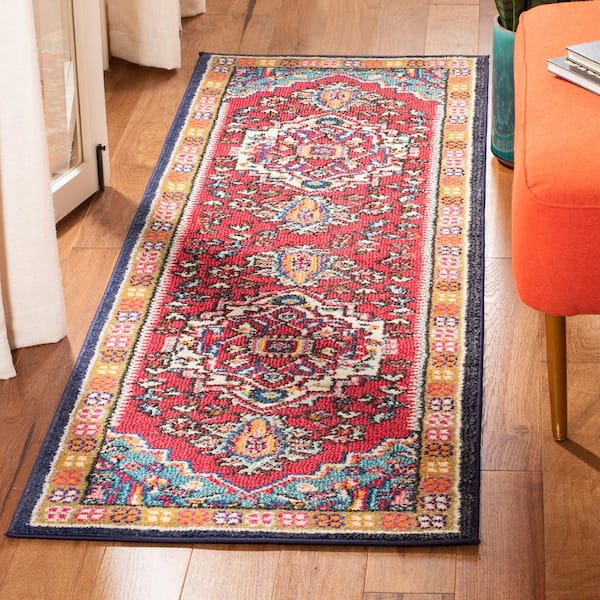 Monaco Red/Turquoise 2 ft. x 6 ft. Border Runner Rug