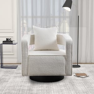 29 in. W Ivory Swivel Accent Open Back Chair With Black Base For Nursery Bedroom Living Room Hotel Office