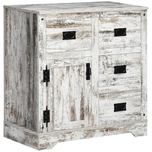 Rustic White Buffet 4-Drawers and One Cupboard