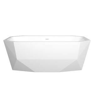 63 in. x 28.74 in. Acrylic Flatbottom Soaking Tub Free Standing Bathtub Chrome Anti-Clogging Drain in Glossy White