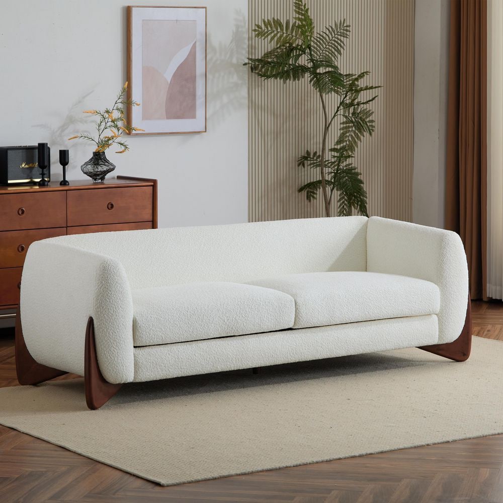 High-end Lines 82 in. W Round Arm 3-Seater Boucle Sherpa Fabric Rectangle Sofa in Beige