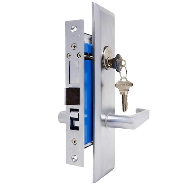 Premier Lock Satin Chrome Mortise Entry Handle Right Hand Lock Set with 2.5 in. Backset and 2 SC1 Keys