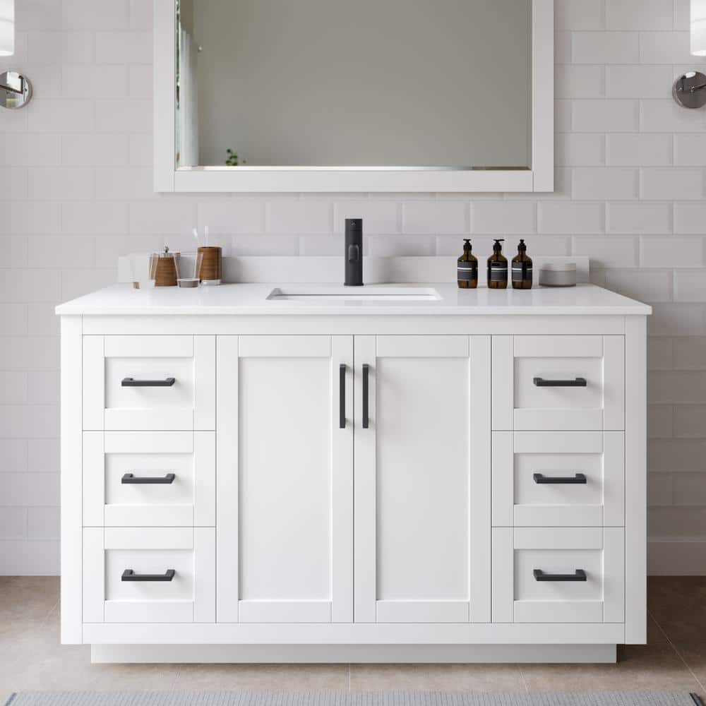 Miranda 54 in. W x 22 in. D x 33.75 in. H Single Bath Vanity in White with White Cultured Marble Top price history on PriceWatchPro