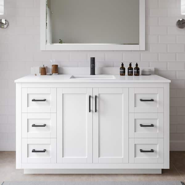 Wyndham Collection Miranda 54 in. W x 22 in. D x 33.75 in. H Single Bath Vanity in White with White Cultured Marble Top