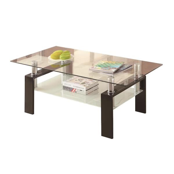 Coaster 24 in. Black/Chrome Medium Rectangle Glass Coffee Table with Shelf