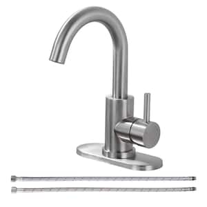 Single Hole Single Handle Stainless Steel Bar Faucet with Swivel Spout and Deckplate in Brushed Nickel