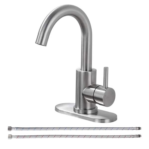 AVITAS Single Hole Single Handle Stainless Steel Bar Faucet with Swivel Spout and Deckplate in Brushed Nickel