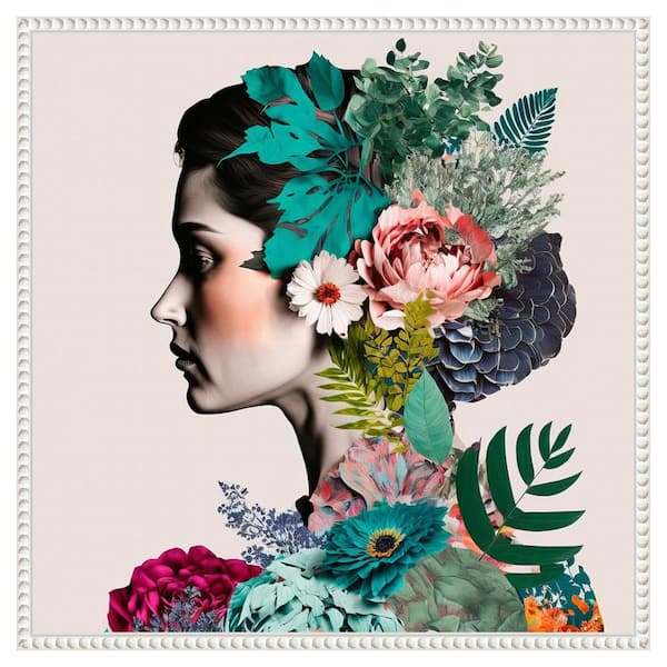 Amanti Art Floral Profile by Incado 22 in. W x 22 in. H. Canvas Wall Art Print Framed in White
