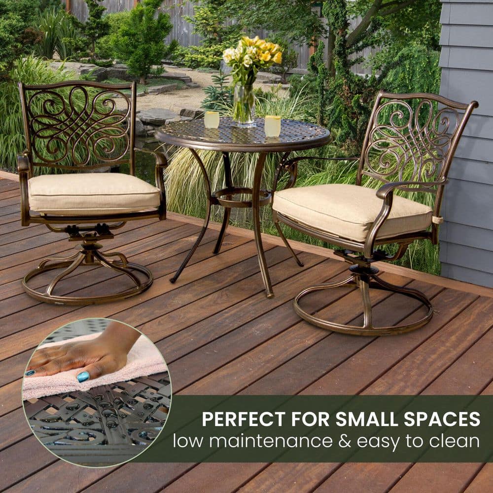 Natural Oat Aluminum 3-Piece Bistro Set with Cushions