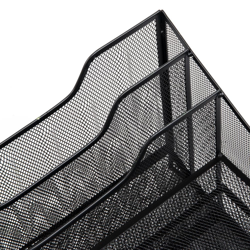 Black Metal Mesh 5-Compartment Stackable Letter Tray Organizer, 2-Pack