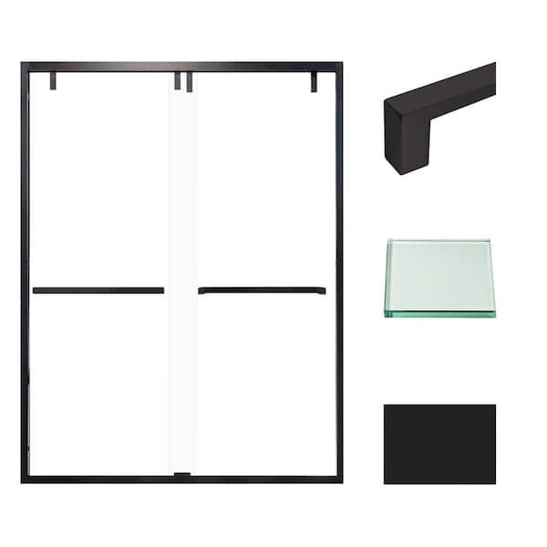 Transolid Eden 60 in. W x 80 in. H Sliding Semi-Frameless Shower Door in Matte Black with Clear Glass