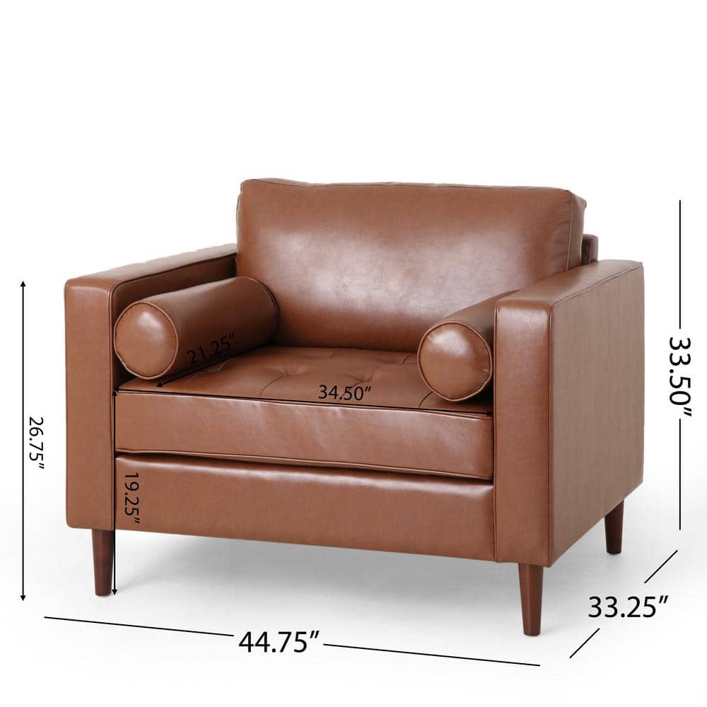 Cognac Brown Faux Leather Tufted 3-Piece Sofa and Club Chair Set