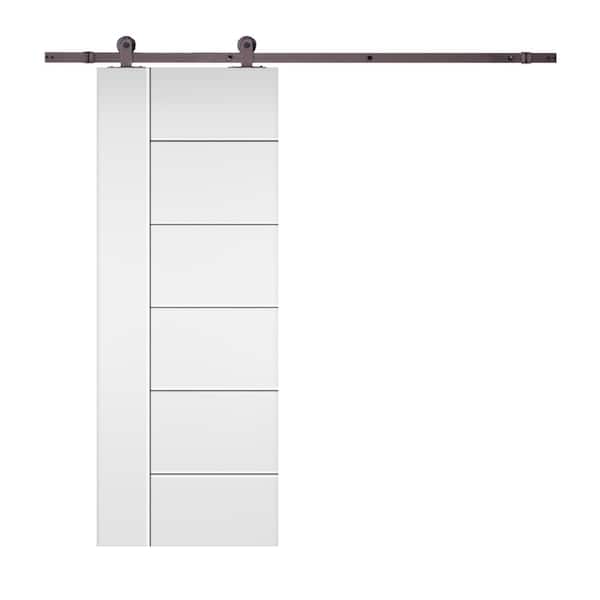 CALHOME Modern Classic 24 in. x 80 in. White Primed Composite MDF Paneled Sliding Barn Door with Hardware Kit