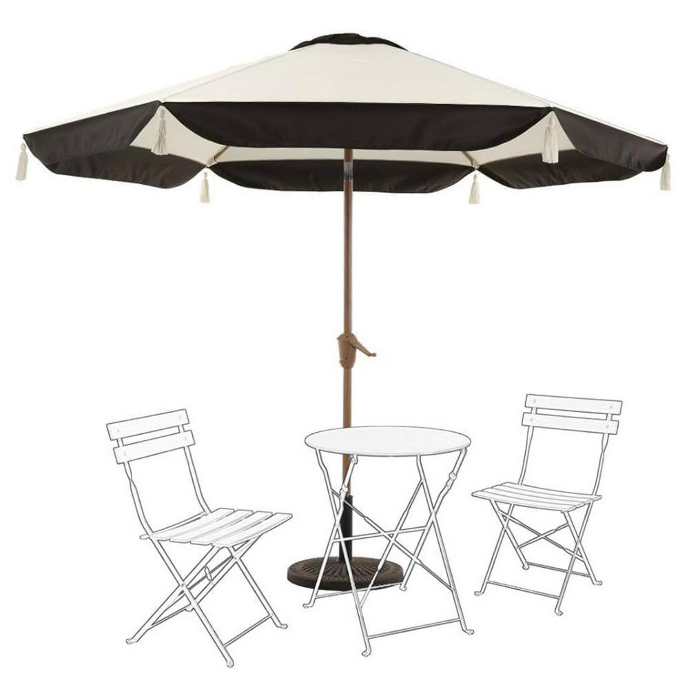 9 ft. Steel Pole Market Push-Button Tilt Tassel Patio Umbrella in Beige