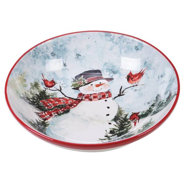 Certified International Watercolor Snowman Multi-Colored 13 in. Earthenware Serving/Pasta Bowl