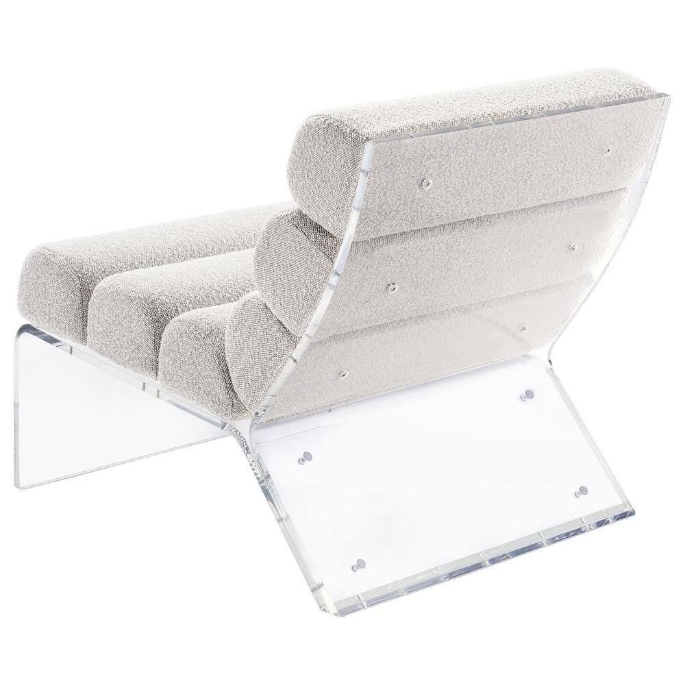 Ivory Bouclé Upholstered Armless Accent Chair with Clear Acrylic Frame