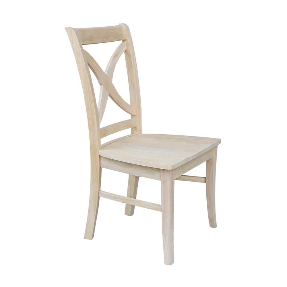 Set of 2 Unfinished Wood Cross Back Dining Chairs
