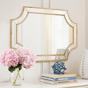 Medium Ornate Gold Beveled Glass Classic Accent Mirror (24 in. H x 35 in. W)