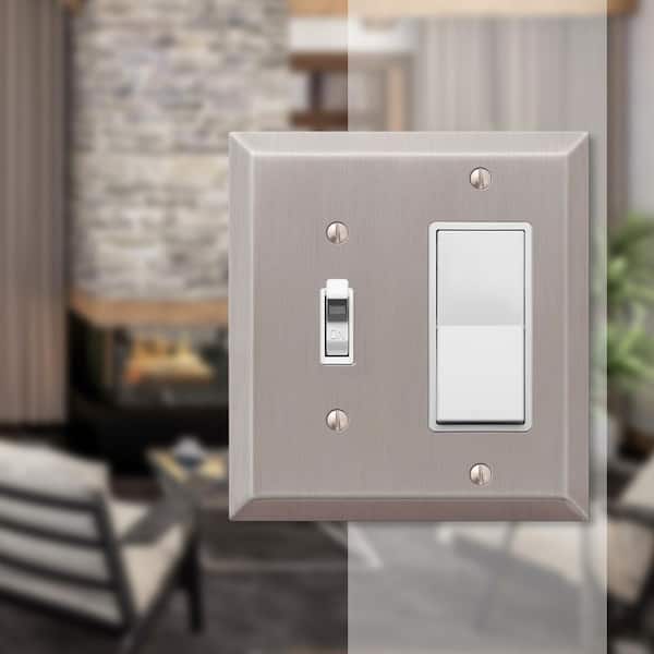Metallic 2 Gang 1-Toggle and 1-Rocker Steel Wall Plate - Brushed Nickel