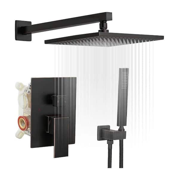 matrix decor Single-Handle 2-Spray 12 Inch Square Bathroom Shower Faucet Combo Set in Oil Rubbed Bronze (Valve Included)