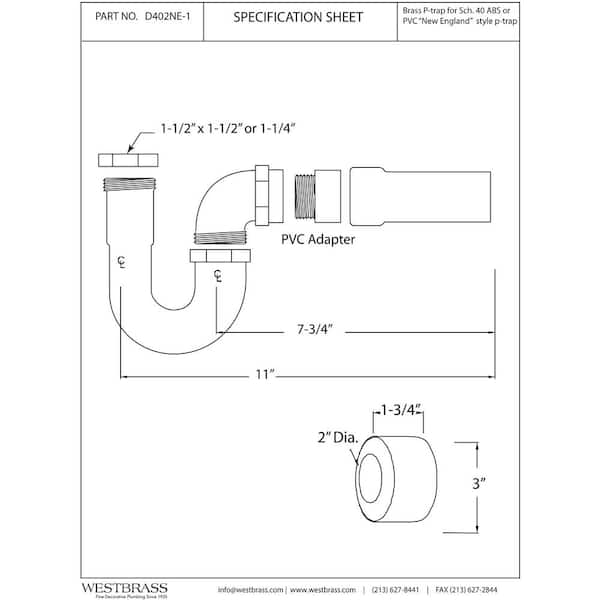 Westbrass 1-1/2" Brass New England Style P-Trap with High Box