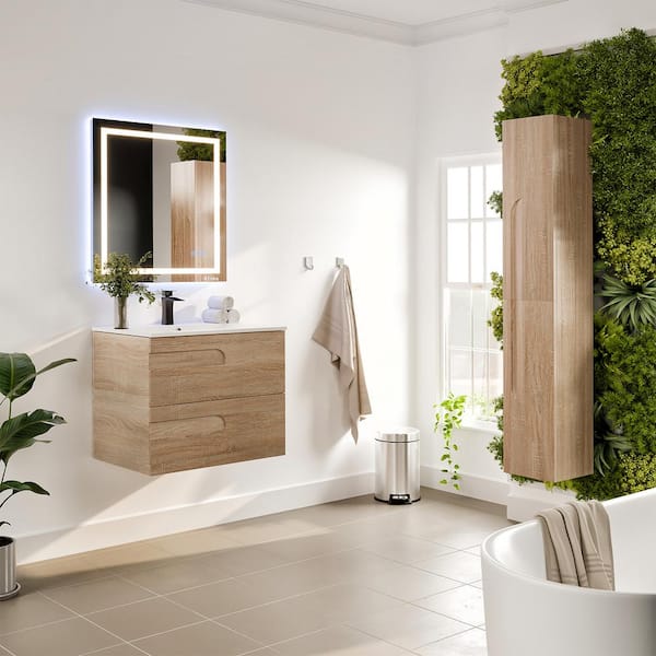Eviva Joy 32 in. W x 18 in. D x 20.5 in. H Single Sink Floating Bath Vanity in Maple with White Porcelain Top