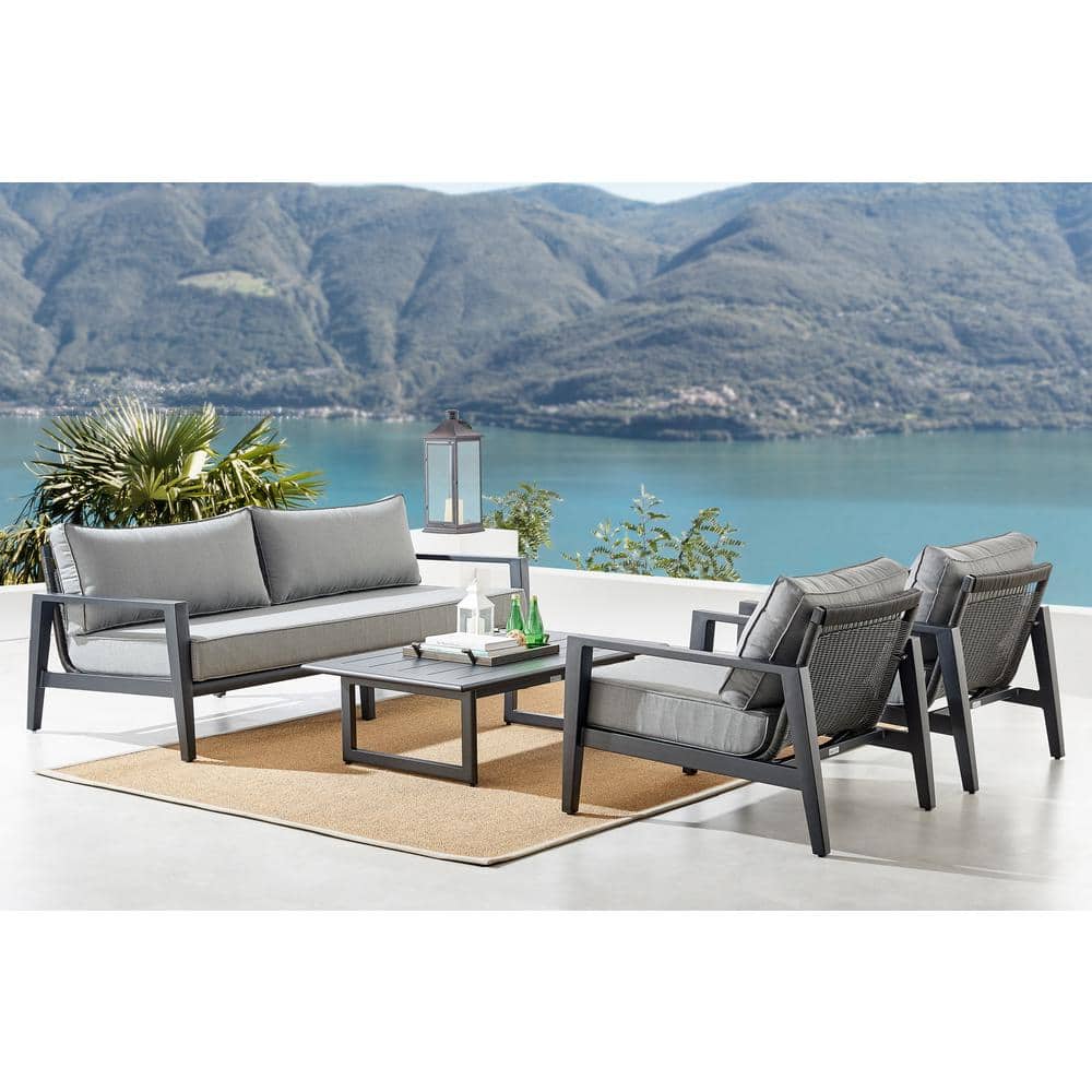 Cayman Black Aluminum Outdoor Lounge Chair with Dark Gray Cushions