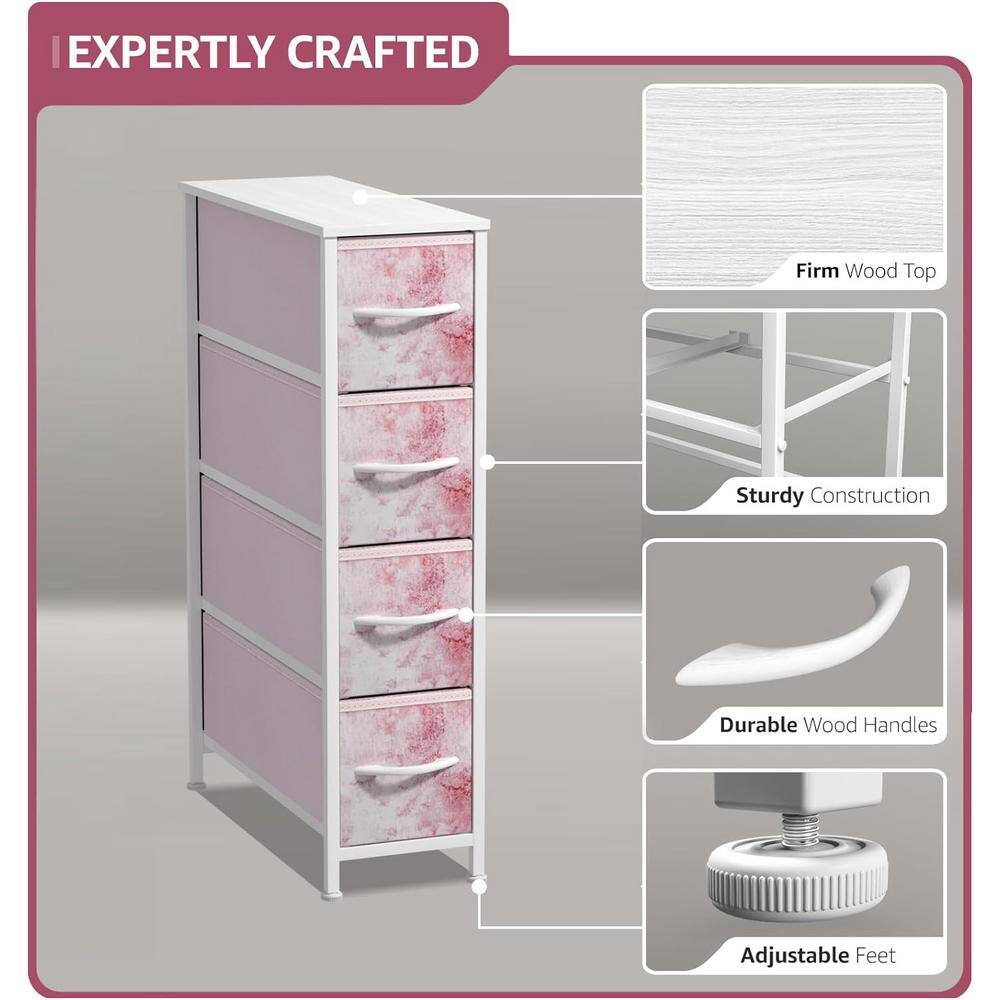 Pink Tie-Dye 4-Drawer Vertical Storage Tower with Steel Frame
