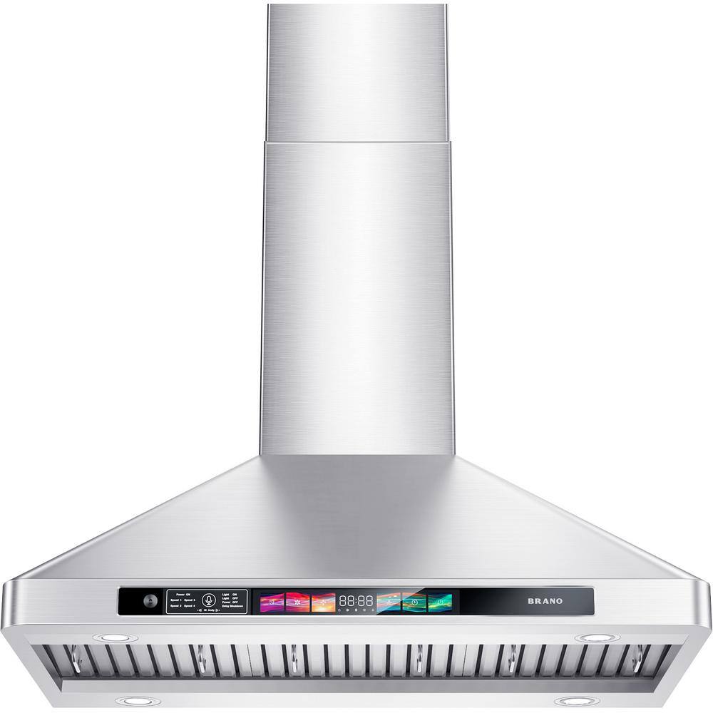35.7 in. 900 CFM Convertible Wall Mounted 30 in. Range Hood in Stainless Steel with Voice/Gesture/Touch Control