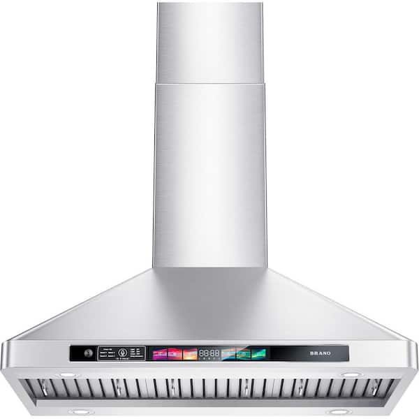 Runesay 35.7 in. 900 CFM Convertible Wall Mounted 30 in. Range Hood in Stainless Steel with Voice/Gesture/Touch Control