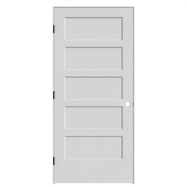 Masonite 36 in. x 80 in. 5-Panel Bayshore Right-Hand Solid Core Primed Molded Composite Single Prehung Interior Door Flat Jamb