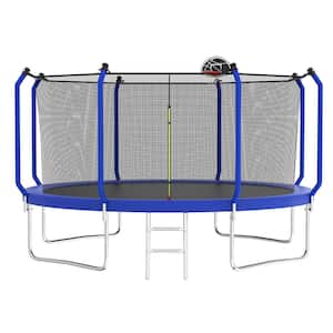 12 ft. Blue Round Trampoline with Safety Enclosure Net and Basketball Hoop