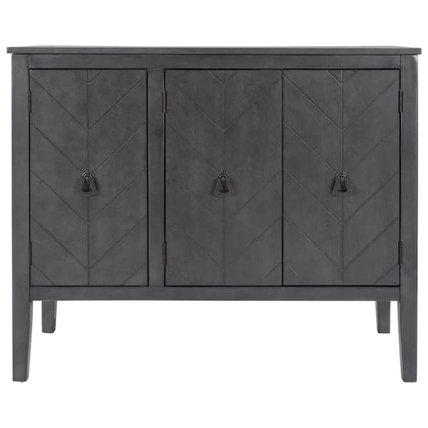 Lycvki 37 in. Grey Kitchen Pantry Cabinet with 3 Retro Metal Handles and 4 Pinewood Legs