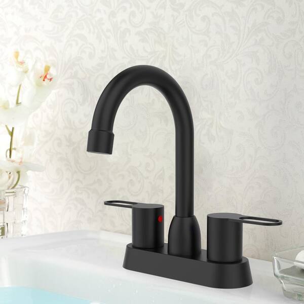 Cobbe 4" Centerset Bathroom Faucet - Matte Black With Pop-Up Drain & 360° Swivel Spout
