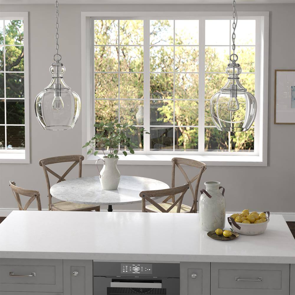 Verona Brushed Nickel Clear Glass Gourd Shape Pendant Light