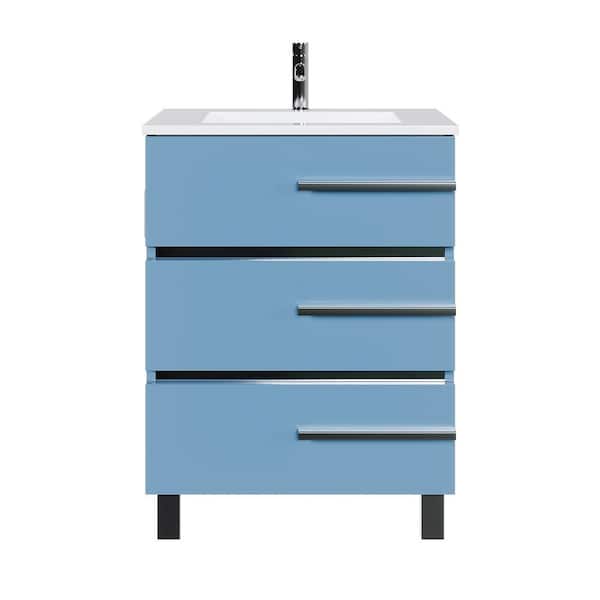 Eviva Olivia 28 in. W x 14 in. D x 34 in. H Single Sink Freestanding Bath Vanity in Blue with White Porcelain Top