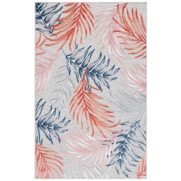 Cabana Gray/Rust 6 ft. x 10 ft. High-Low Abstract Leaf Indoor/Outdoor Area Rug