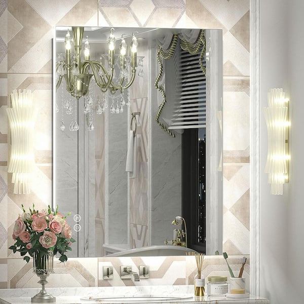Apmir 28 in. W x 36 in. H Rectangular Frameless Super Bright Backlited LED Anti-Fog Tempered Glass Wall Bathroom Vanity Mirror