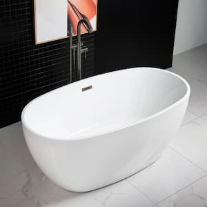 Olivet 59 in. Acrylic FlatBottom Double Ended Bathtub with Oil Rubbed Bronze Overflow and Drain Included in White