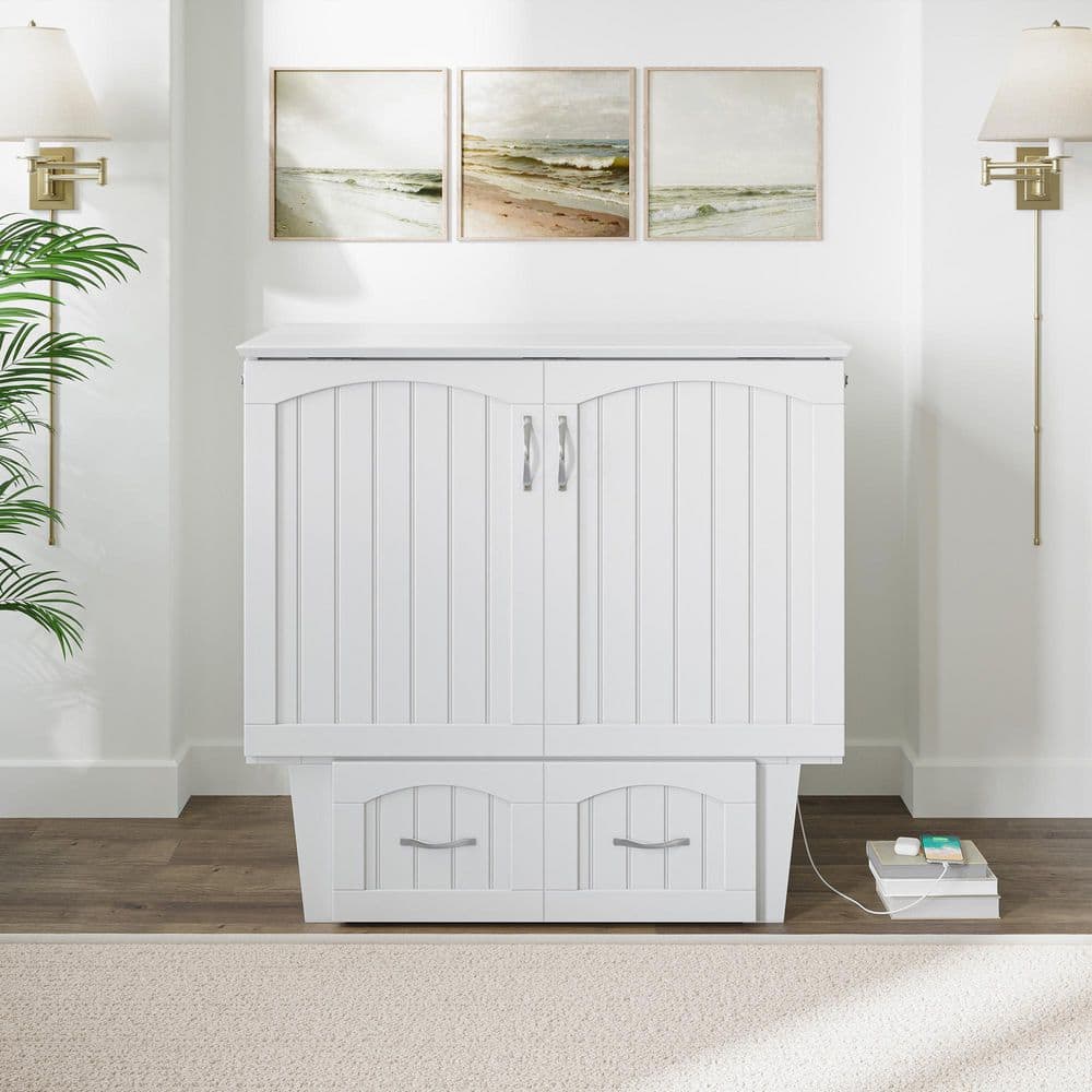 Nantucket White Twin Murphy Bed Chest with Storage Drawers