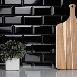 Crown Heights Beveled 3 in. x 6 in. Glossy Black Ceramic Wall Tile (5.72 sq. ft./Case)