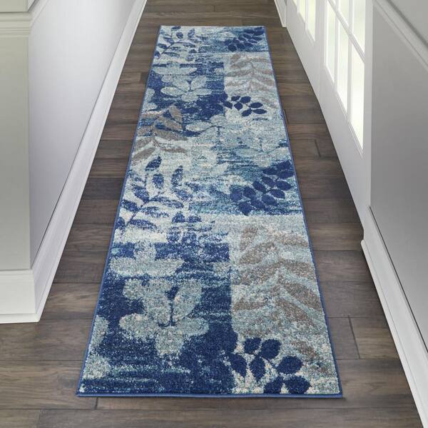 2 X 7 Blue Floral WashableArea RugRunner Rug